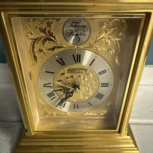 Made In Japan - TEMPUS FUGIT Rhythm Mantel CLOCK Gold Face Works! - Picture 9 of 10